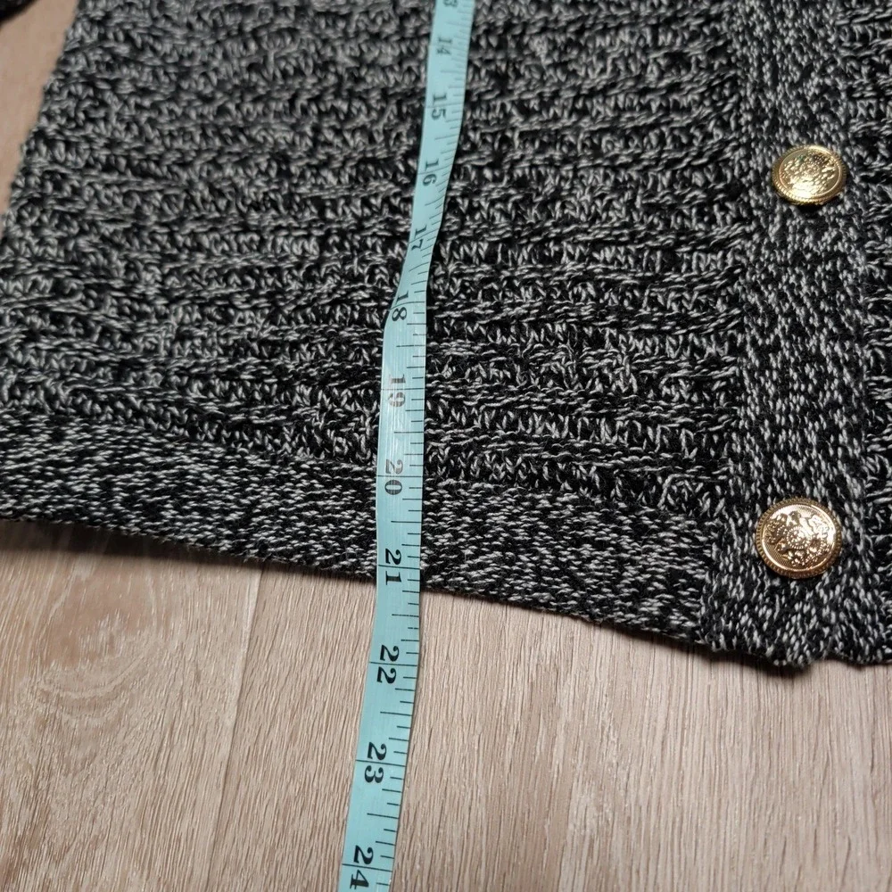 LOFT Outlet Womens L Button Up Marled Knit Cardigan Sweater Black‎ White Knit